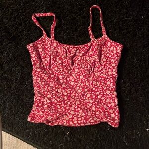 Red/White Hollister tank top, designed with flowers
